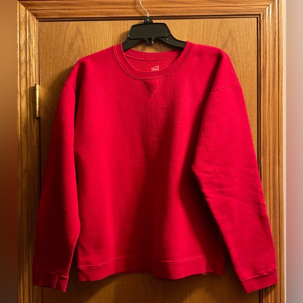 Kids Hanes Red Long Sleeve Crew Neck Fleece Lined Sweatshirt Boys, Girls, Unisex